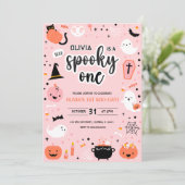 Pink and Orange Halloween 1st Birthday Invitation  招待状 (スタンド正面)