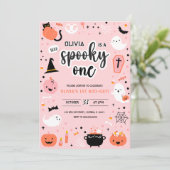 Pink and Orange Halloween 1st Birthday Invitation  招待状 (スタンド正面)