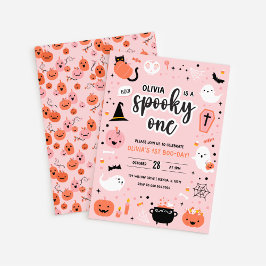 Pink and Orange Halloween 1st Birthday Invitation 招待状