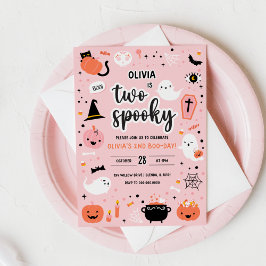 Pink and Orange Halloween 2nd Birthday Invitation 招待状
