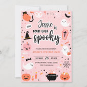 Pink and Orange Halloween 4th Birthday Invitation  招待状 (正面)