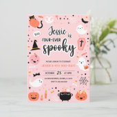 Pink and Orange Halloween 4th Birthday Invitation  招待状 (スタンド正面)