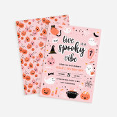 Pink and Orange Halloween 5th Birthday Invitation  招待状