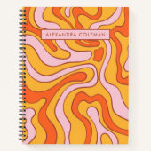 Pink and Orange Retro Aesthetic 70s Swirl ノートブック (正面)