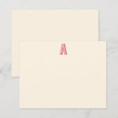 Pink and Orange Retro Monogram Initial Landscape ノートカード (正面/裏面)