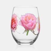 Pink and Orange Rose Stemless Wine Glass ステムなしワイングラス (正面)