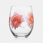 Pink and Orange Rose Stemless Wine Glass ステムなしワイングラス (裏面)