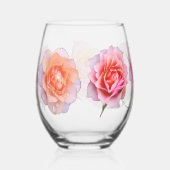 Pink and Orange Rose Stemless Wine Glass ステムなしワイングラス (右)