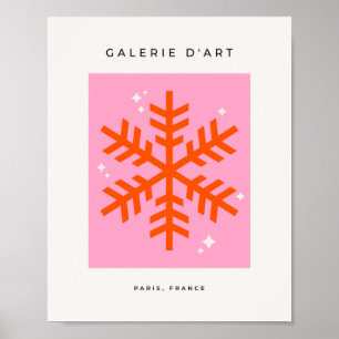 Pink And Orange Snowflake Holiday Christmas ポスター