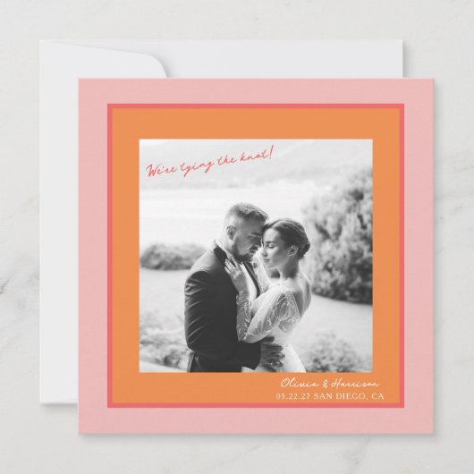 Pink and Orange Summer Wedding Save the Date 招待状 (正面)