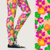 Pink and Orange Tropical Flowers Patterned レギンス
