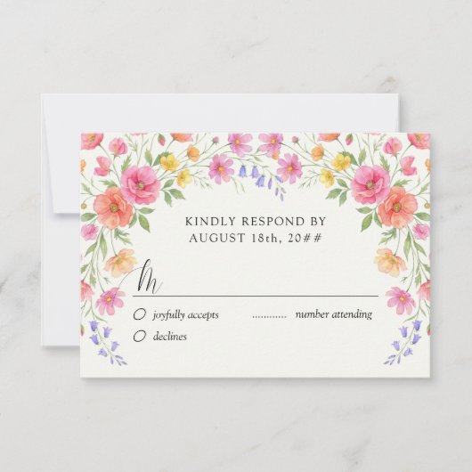 Pink and Orange Wildflower Wedding RSVP Card (正面)