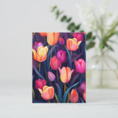 Pink and Peach Tulips Floral Pattern ポストカード (スタンド正面)