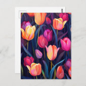 Pink and Peach Tulips Floral Pattern ポストカード (正面/裏面)