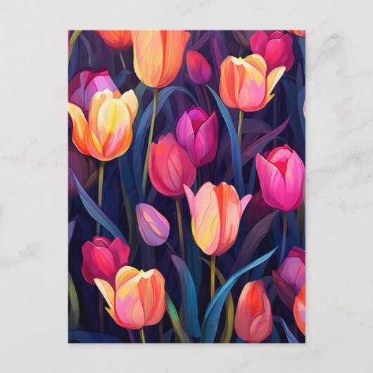 Pink and Peach Tulips Floral Pattern ポストカード (正面)