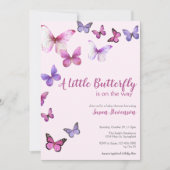 Pink and Purple A Little Butterfly Baby Shower 招待状 (正面)