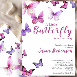 Pink and Purple A Little Butterfly Baby Shower 招待状