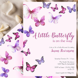 Pink and Purple A Little Butterfly Baby Shower 招待状