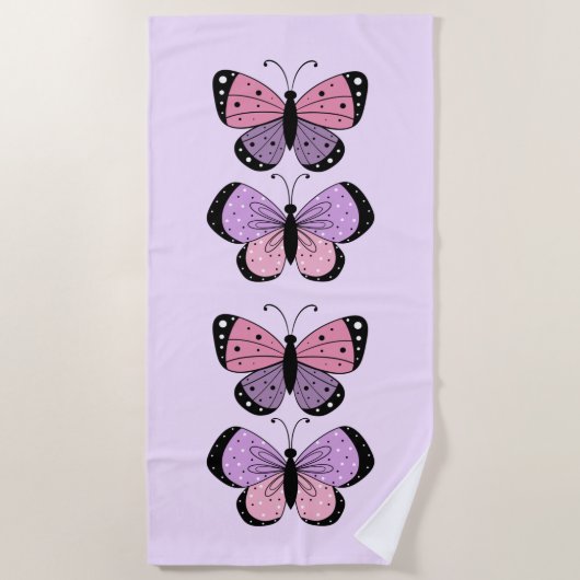 Pink and Purple Butterfly ビーチタオル (正面)