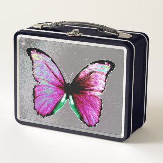 Pink and Purple Butterfly Lunchbox メタルランチボックス