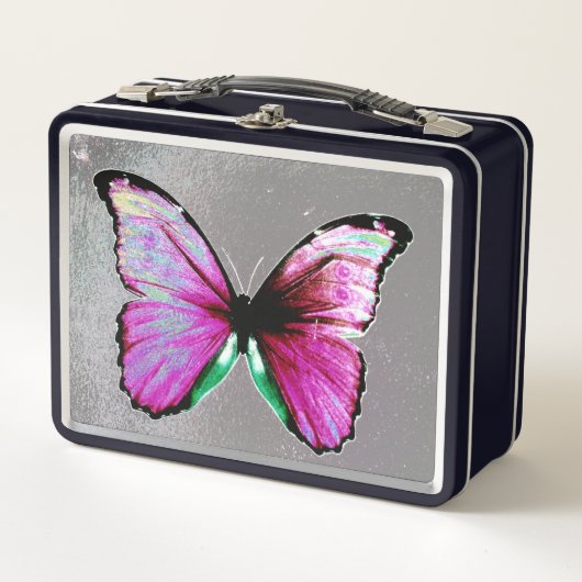 Pink and Purple Butterfly Lunchbox メタルランチボックス (正面)