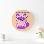 pink and purple cartoon cat ラージ壁時計 (ホーム)