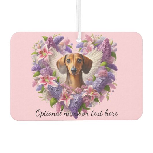 Pink and Purple Dachshund Floral Heart カーエアーフレッシュナー (正面)