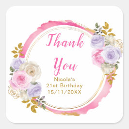 Pink and Purple Elegant Flowers Birthday Party スクエアシール