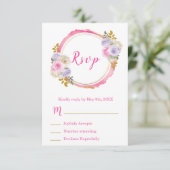 Pink and Purple Elegant Flowers Sweet Sixteen 出欠カード (スタンド正面)