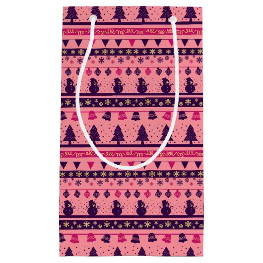 Pink and Purple Festive Holiday Cheer  スモールペーパーバッグ (正面)