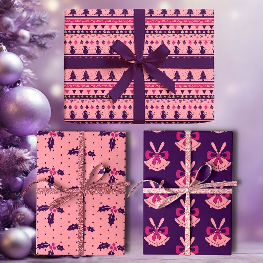 Pink and Purple Festive Holiday Cheer  ラッピングペーパーシート