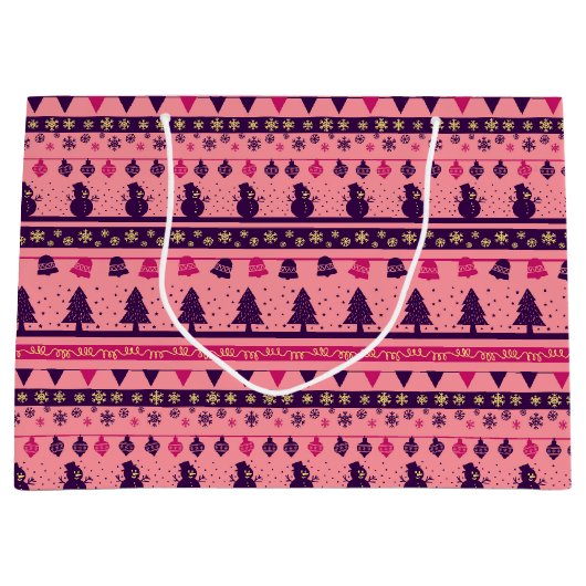 Pink and Purple Festive Holiday Cheer  ラージペーパーバッグ (正面)