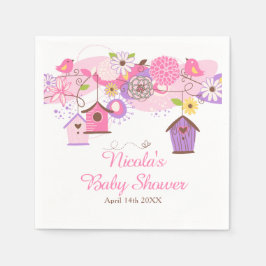 Pink and Purple Floral Bird Cages Baby Shower スタンダードカクテルナプキン