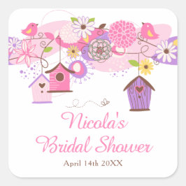 Pink and Purple Floral Bird Cages Bridal Shower スクエアシール