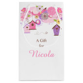 Pink and Purple Floral Bird Cages Bridal Thank You スモールペーパーバッグ (裏面)
