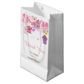 Pink and Purple Floral Bird Cages Bridal Thank You スモールペーパーバッグ (正面アングル)