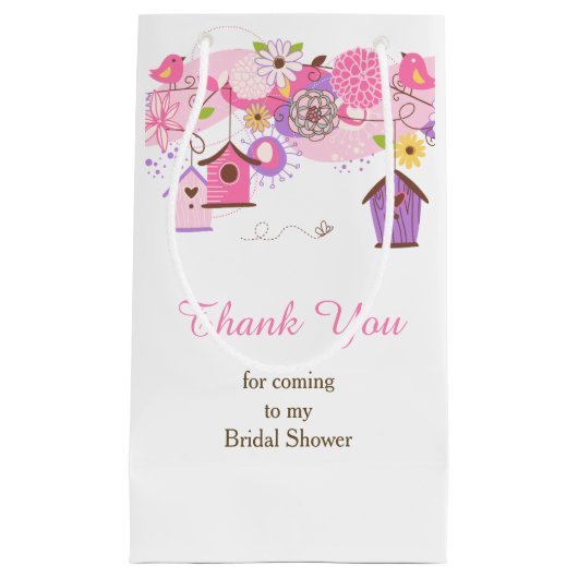 Pink and Purple Floral Bird Cages Bridal Thank You スモールペーパーバッグ (正面)