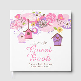 Pink and Purple Floral Bird Houses Baby Shower ゲストブック