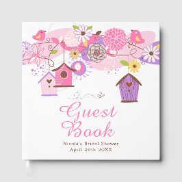 Pink and Purple Floral Bird Houses Bridal Shower ゲストブック