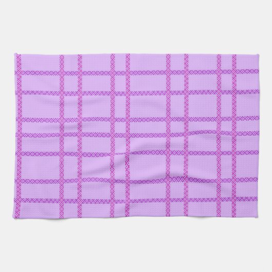 Pink and purple flower checkered pattern キッチンタオル (横)