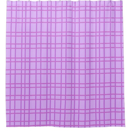 Pink and purple flower checkered pattern シャワーカーテン (正面)