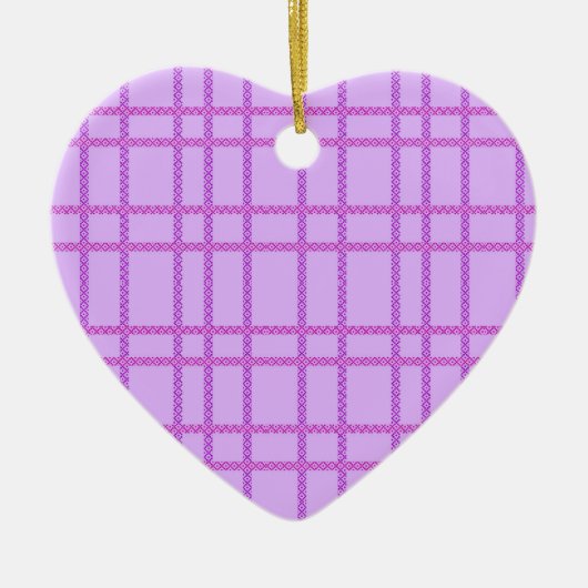 Pink and purple flower checkered pattern セラミックオーナメント (正面)