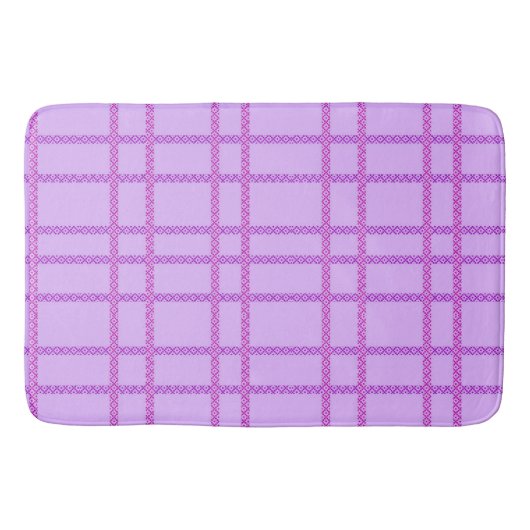Pink and purple flower checkered pattern バスマット (正面)