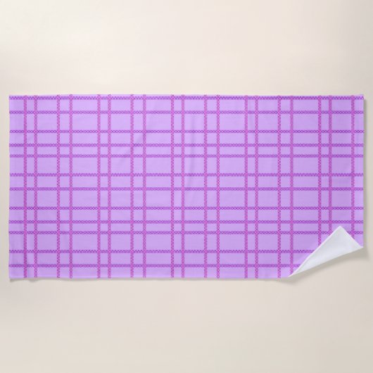 Pink and purple flower checkered pattern ビーチタオル (正面)