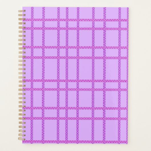 Pink and purple flower checkered pattern プランナー手帳 (正面)