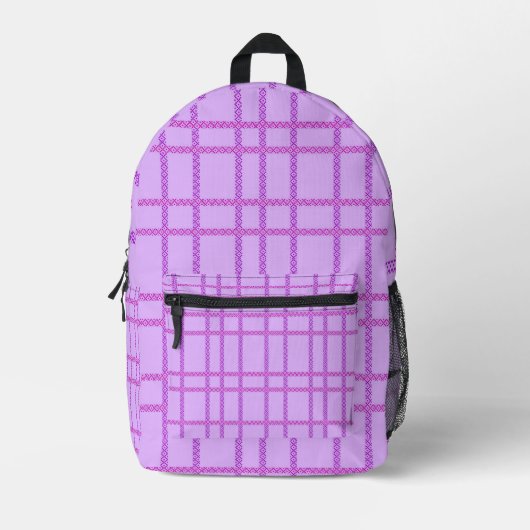 Pink and purple flower checkered pattern プリントバックパック (正面)