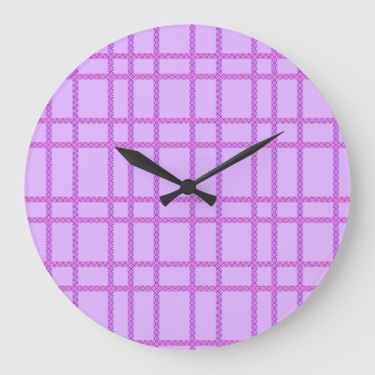 Pink and purple flower checkered pattern ラージ壁時計 (正面)