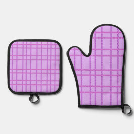 Pink and purple flower checkered pattern 鍋つかみ&鍋敷きセット