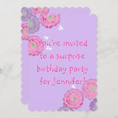 Pink and Purple Flowers Birthday Invitation Cards 招待状 (正面/裏面)