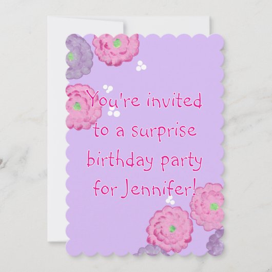 Pink and Purple Flowers Birthday Invitation Cards 招待状 (正面)